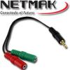 Adaptador PS4 Miniplug macho 3.5mm 4 contactos a 2 miniplug hembra Netmak NM-C92